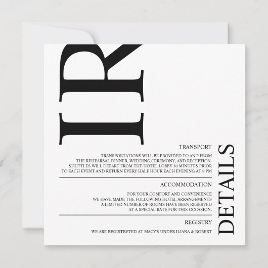 Black Modern Wedding - Details Kaart (Voorkant)