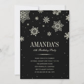 Black Modern Winter Wonderland Birthday Invitation Kaart (Voorkant)