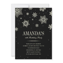 Black Modern Winter Wonderland Birthday Invitation