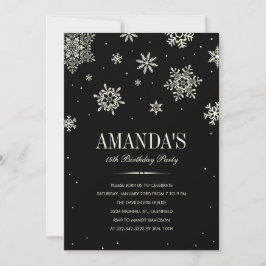 Black Modern Winter Wonderland Birthday Invitation Kaart