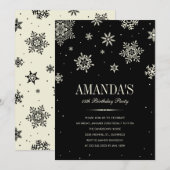 Black Modern Winter Wonderland Birthday Invitation Kaart (Voorkant / Achterkant)