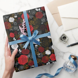 Black | Moderne & Elegante Faux Glitter Bloemen Cadeaupapier