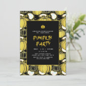 Black | Moderne Glitter Pumpkin Halloween Uitnodig Kaart (Staand voorkant)
