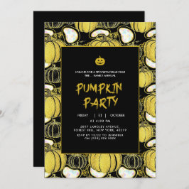 Black | Moderne Glitter Pumpkin Halloween Uitnodig Kaart