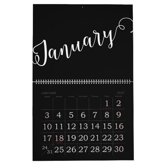 Black | Moderne, minimalistische agenda Kalender (Jan 2027)