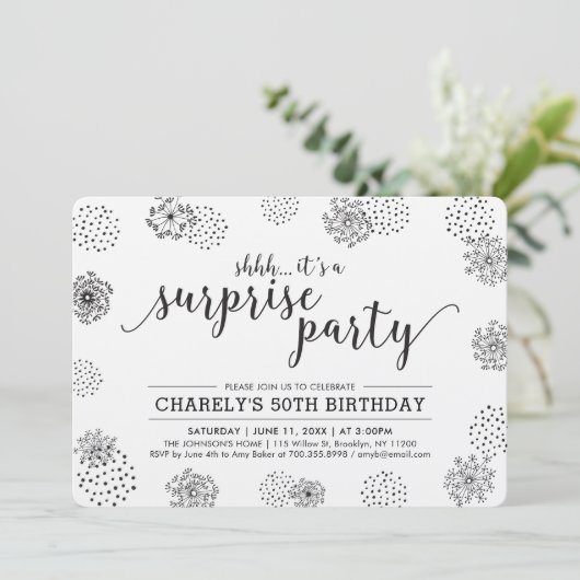 Black | Moderne onderneming Floral 50e verjaardag Kaart (Staand voorkant)