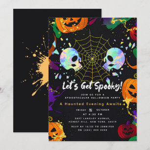 Black Moderne Pompoen Faux Opal Halloween schede Kaart