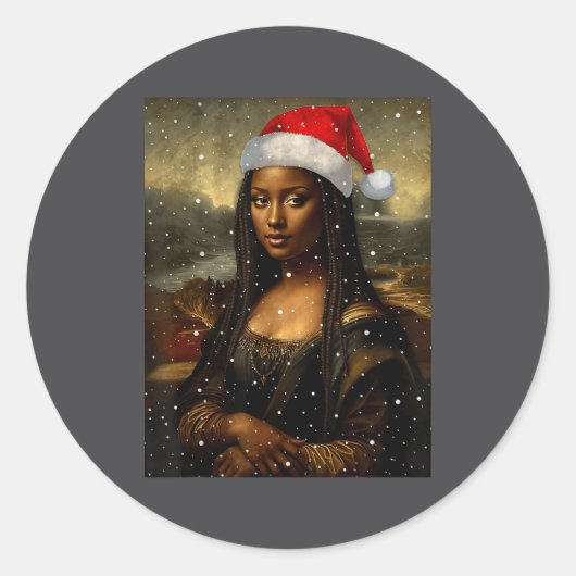 Black Mona Lisa African American Christmas Santa H Ronde Sticker (Voorkant)
