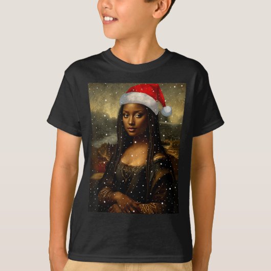Black Mona Lisa African American Christmas Santa H T-shirt (Voorkant)