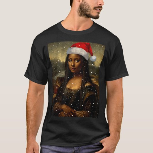 Black Mona Lisa African American Christmas Santa H T-shirt (Voorkant)