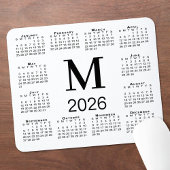 Black Monogram 2026 Calendar on White Muismat