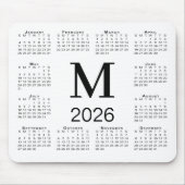Black Monogram 2026 Calendar on White Muismat (Voorkant)
