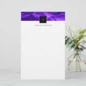 Black Monogram Abstract Geode Dark Paars Agate Briefpapier (Staand voorkant)