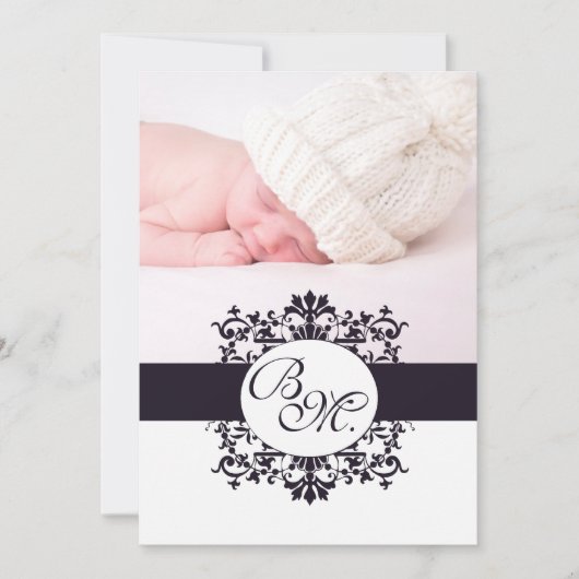 Black  Monogram Baby Aankondiging & Foto (Voorkant)