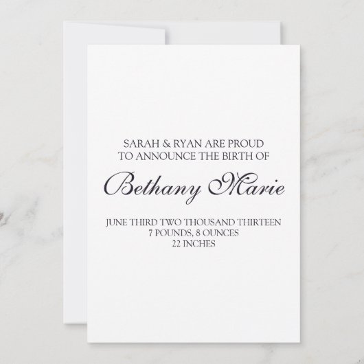 Black  Monogram Baby Aankondiging & Foto (Achterkant)