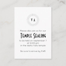 Black Monogram Circle Temple Sealing Invitation Informatiekaartje