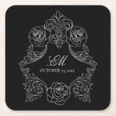 Black Monogram Crest Wedding Logo Kartonnen Onderzetters (Voorkant)