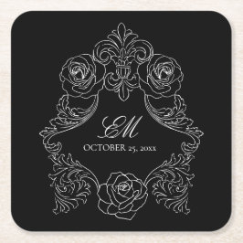 Black  Monogram Crest Wedding Logo Kartonnen Onderzetters
