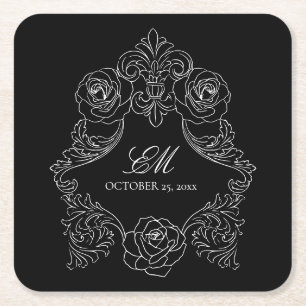 Black  Monogram Crest Wedding Logo Kartonnen Onderzetters