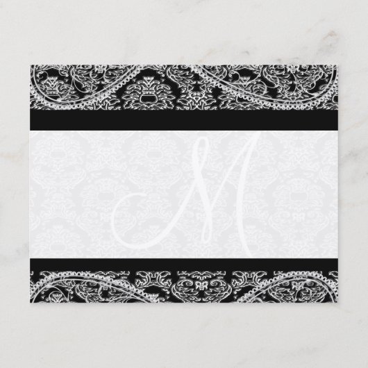 Black Monogram Damask Gift Registry Wedding Informatiekaartje (Achterkant)
