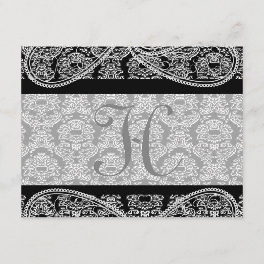 Black Monogram Damask Gift Registry Wedding Informatiekaartje (Achterkant)