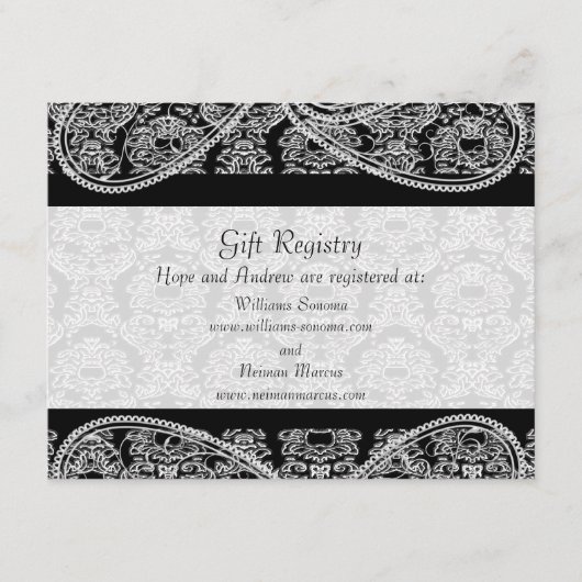 Black Monogram Damask Gift Registry Wedding Informatiekaartje (Voorkant)