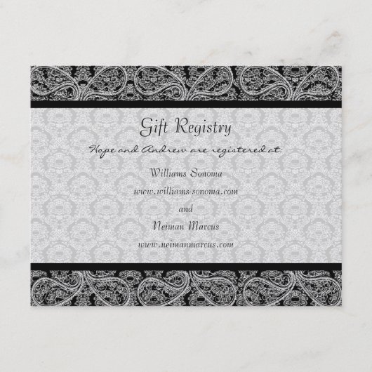 Black Monogram Damask Gift Registry Wedding Informatiekaartje (Voorkant)