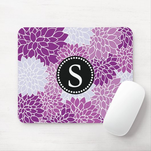 Black Monogram  Elegant Floral Pattern Muismat (Met muis)