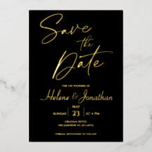 Black Monogram Gold Foil Save the Date Invitation