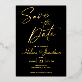 Black Monogram Gold Foil Save the Date Invitation Folie Uitnodiging