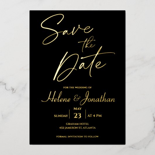 Black Monogram Gold Foil Save the Date Invitation Folie Uitnodiging (Voorkant)