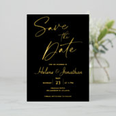 Black Monogram Gold Foil Save the Date Invitation Folie Uitnodiging (Staand Voorkant)