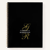 Black Monogram Gold Initials White Name Elegant  Notitieboek (Voorkant)