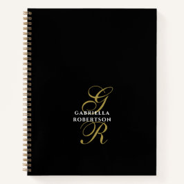 Black Monogram Gold Initials White Name Elegant  Notitieboek