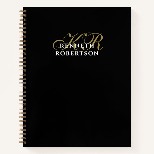 Black Monogram Gold White Minimalist Elegant Men  Notitieboek (Voorkant)