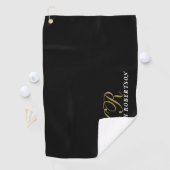 Black Monogram Gold White Name Minimalist Men  Golfhanddoek (Insitu)