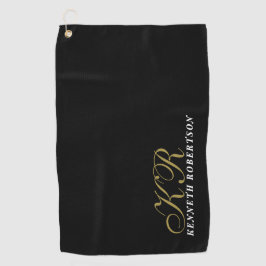 Black Monogram Gold White Name Minimalist Men  Golfhanddoek