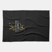 Black Monogram Gold White Name Minimalist Stylish Theedoek (Horizontaal)