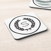 Black Monogram Laurel Wreath Onderzetter (Linkerzijde)