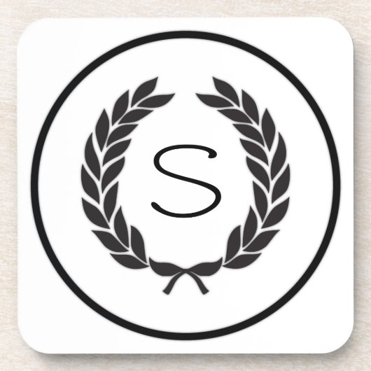 Black Monogram Laurel Wreath Onderzetter (Voorkant)
