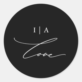 Black Monogram Love Calligraphy Wedding Ronde Sticker