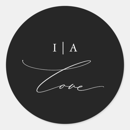 Black Monogram Love Calligraphy Wedding Ronde Sticker (Voorkant)