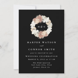 Black Monogram met Pampas Grass Floral Tropical Kaart