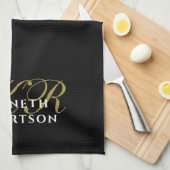 Black Monogram Minimalist Gold White Elegant Men  Theedoek (Quarter Fold)