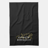Black Monogram Minimalist Gold White Elegant Men  Theedoek (Verticaal)