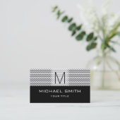 Black Monogram Modern Chevron Pattern Visitekaartje (Staand voorkant)