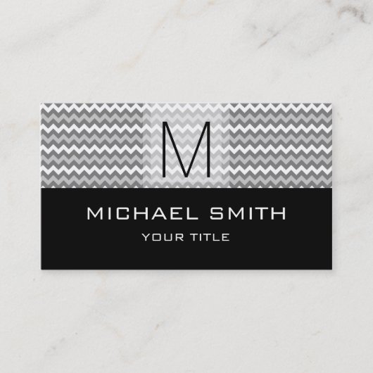 Black Monogram Modern Chevron Pattern Visitekaartje (Voorkant)