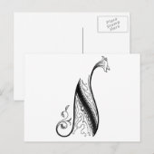Black  Monogram N Script Floral Briefkaart (Voorkant / Achterkant)