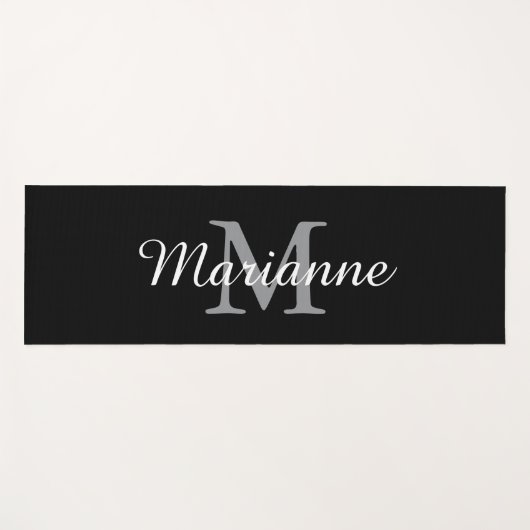 Black Monogram Name and Initial Personalized Yogamat (Voorkant (horizontaal))