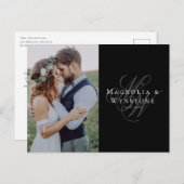 Black Monogram Weddenschap Foto Dank je Briefkaart (Voorkant / Achterkant)